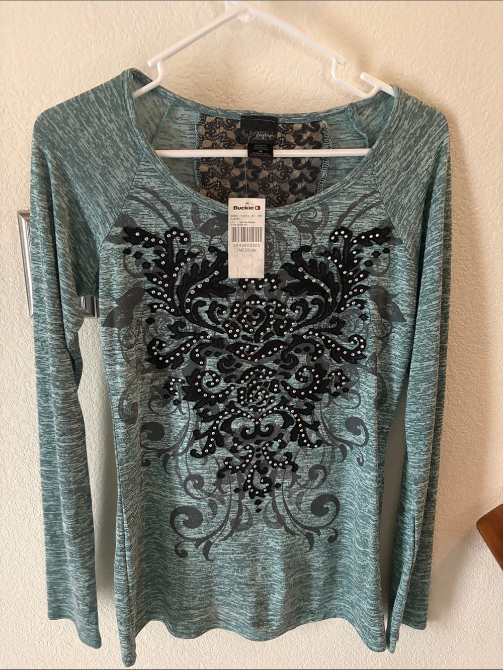 Daytrip Teal Long-Sleeve Embellished Top